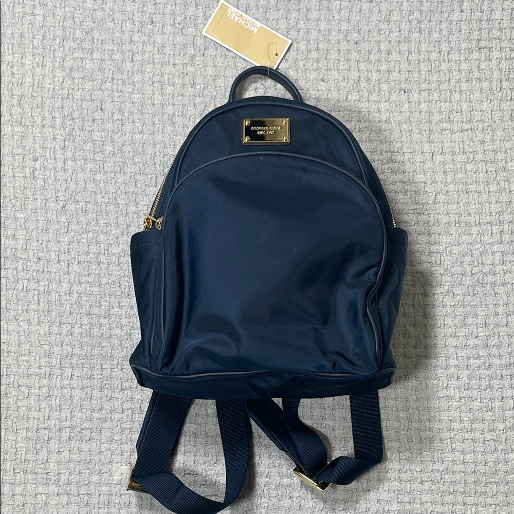 NWT’s Micheal Kors Jet Set Navy Blue Gold Backpack Bag Travel Pockets - Picture 6 of 16